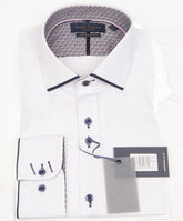 Long Sleeve Panelled Collar End On End White/Navy Shirt
